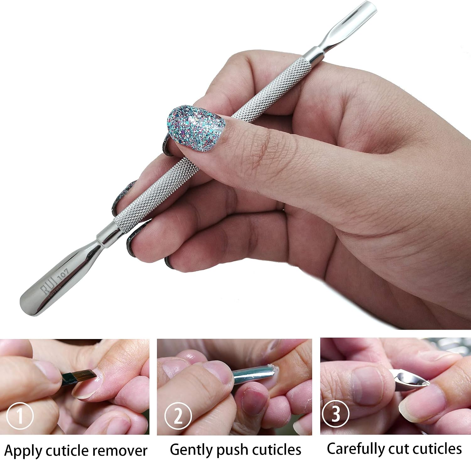 Rui Smiths Professional Double Ended Hypoallergenic Stainless Steel Metal Pusher (Cuticle Pusher) - Style No. 107 - Image 5