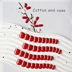 Red Press on Nails Short Square, Natural Short Gel