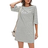 EXLURA Women's Summer T Shirt Dress Casual Short Sleeve Loose Striped Mini Dresses 2026 Vacation Beach Sundress Pockets