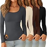 Velvelhall 4 Pack Women's Thermal Shirt Fleece Lined Long Sleeve Scoop Neck Top Undershirt Fitted Winter Base Layer Underwear