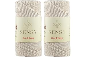 2 Skeins of Sensy Premium Chic & Easy 1.5mm 218 Yards 50% Cotton 50% Polyester Rope Crochet Bag Cord Crochet Thread (Ecru)