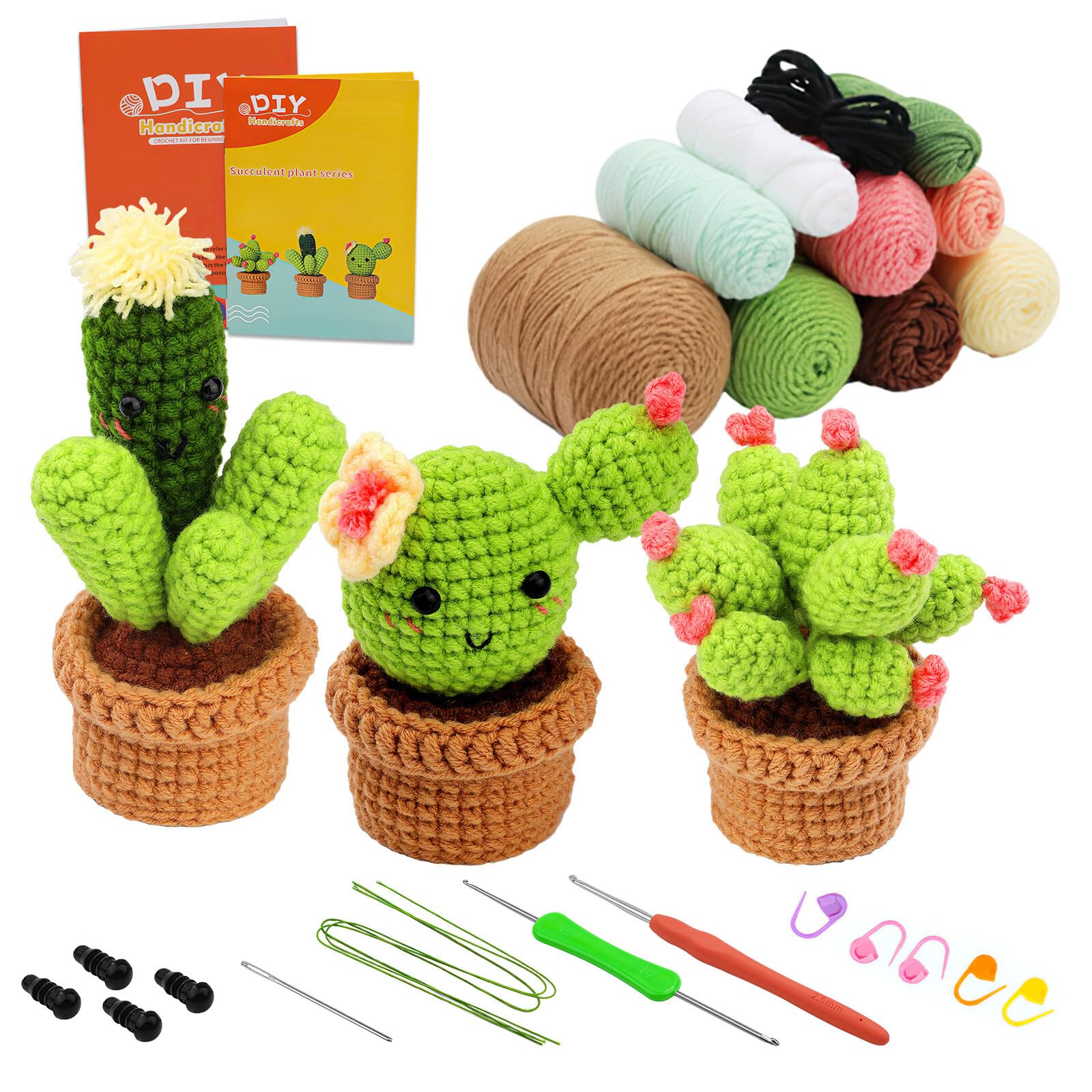 Kinberry Crochet Kit for Beginners - 3pcs Succulents Crochet Kit Include Yarn, Needle, Stitch Markers, Crochet Tools Supplies, Complete Crochet Starter Kit for Beginners DIY Gifts for Friends (2PCS)