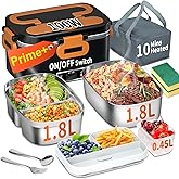 IFENROL Electric Heated Lunch Box for Adults, 100W 3-IN-1 2 Pack 1.8L Containers Heating Lunch Box for Men Portable Double Layer, Fast Heated Food Warmer,12V/24V/110V for Car Truck Office Home