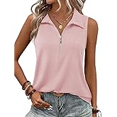 Imily Bela Women's Summer Sleeveless Tank Tops Zipper V Neck Ribbed Dressy Casual Blouses Loose Business Polo Shirts