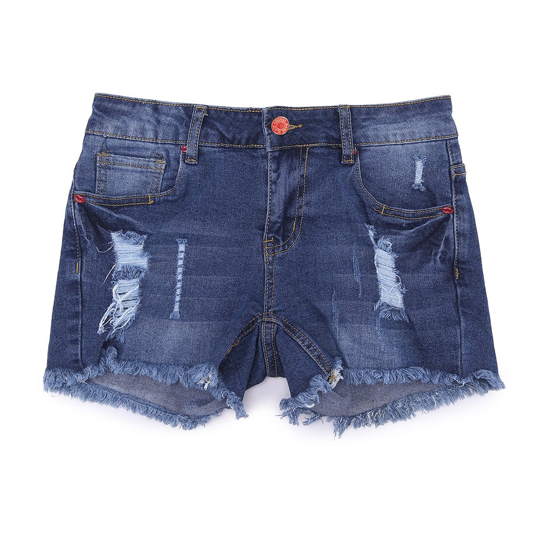 Goddess Area Women\'s Casual Mid Waisted Distressed Ripped Stretch Denim Shorts Jeans (17, Blue)