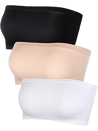 Hestya Damen Trägerlose Bralette Nahtlose Bandeau Dehnbar Nicht Gepolsterte Bandeau Tube Top BH in Multi Farbe, 3 Stück