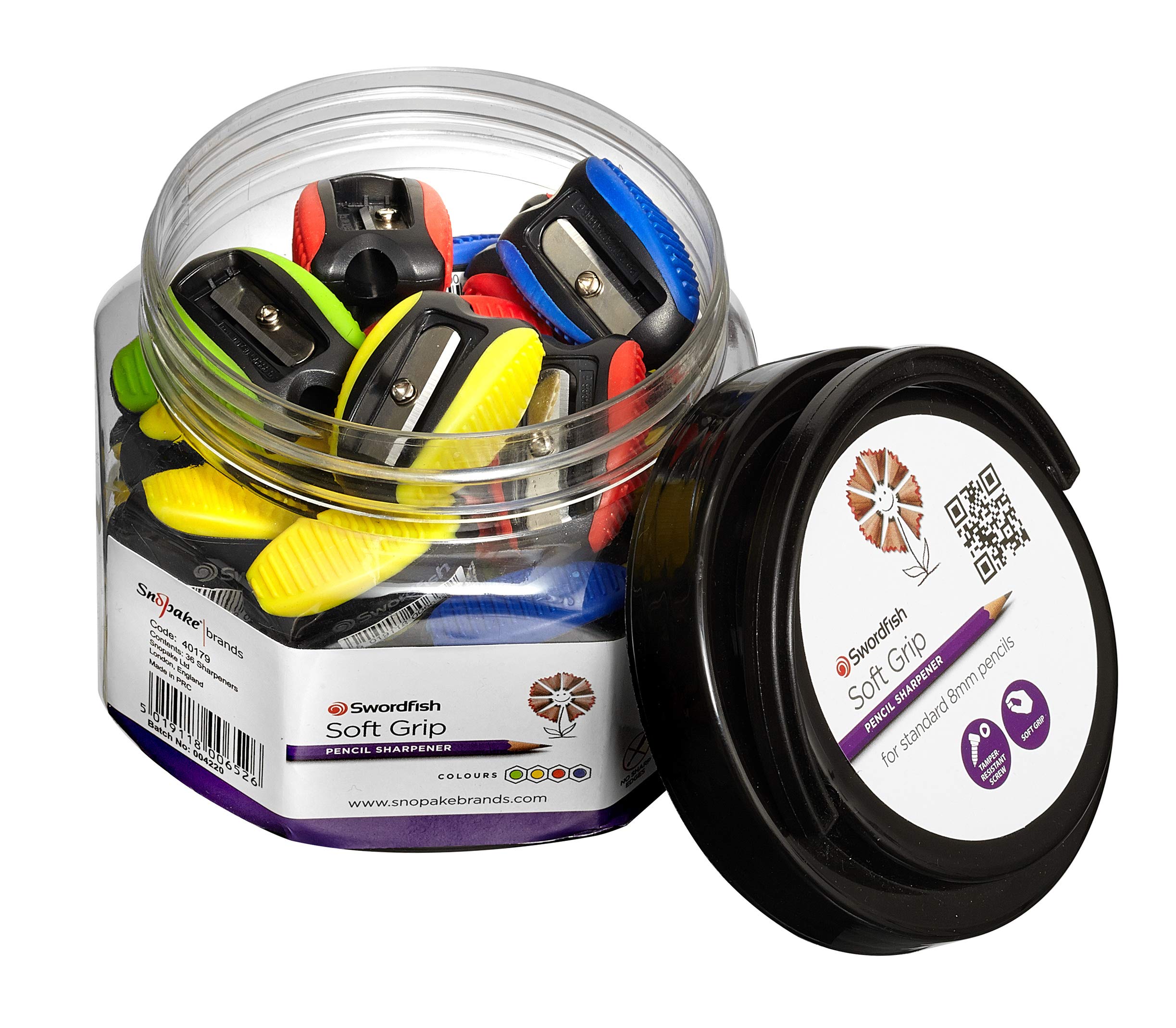 Swordfish ‘Soft Grip’ Pencil Sharpener [Pack of 36] Assorted Colours [40179]