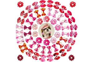 Mruq pet 80pcs Bulk Dog Bows with Rubber Bands，Heart Rhinestone Bowknot Hair Bows，Mix Pink Pearl Flower Bows for Dog Puppy Yorkie Cat Girl Hair Grooming Accessories