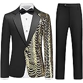 Lamgool Boys Slim Fit Suits 2 Pieces Tuxedo Set with Sequin Shiny Jacket Pant for Kids Prom Wedding Party Formal Outfit 4-16Y
