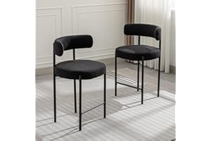 Forsalund Counter Height Bar Stools, 24'' Black Bar Stools Set of 2, Boucle Barstools with Back, Mid-Century Modern Bar Chairs for Kitchen Island, Dining Room