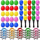Cididu 60 Pcs Shaker Musical Instruments, 20 Pcs Kids Egg Shaker with 20 Wrist Hand Band Bells and 20 Sand Hammer Shakers, Ki