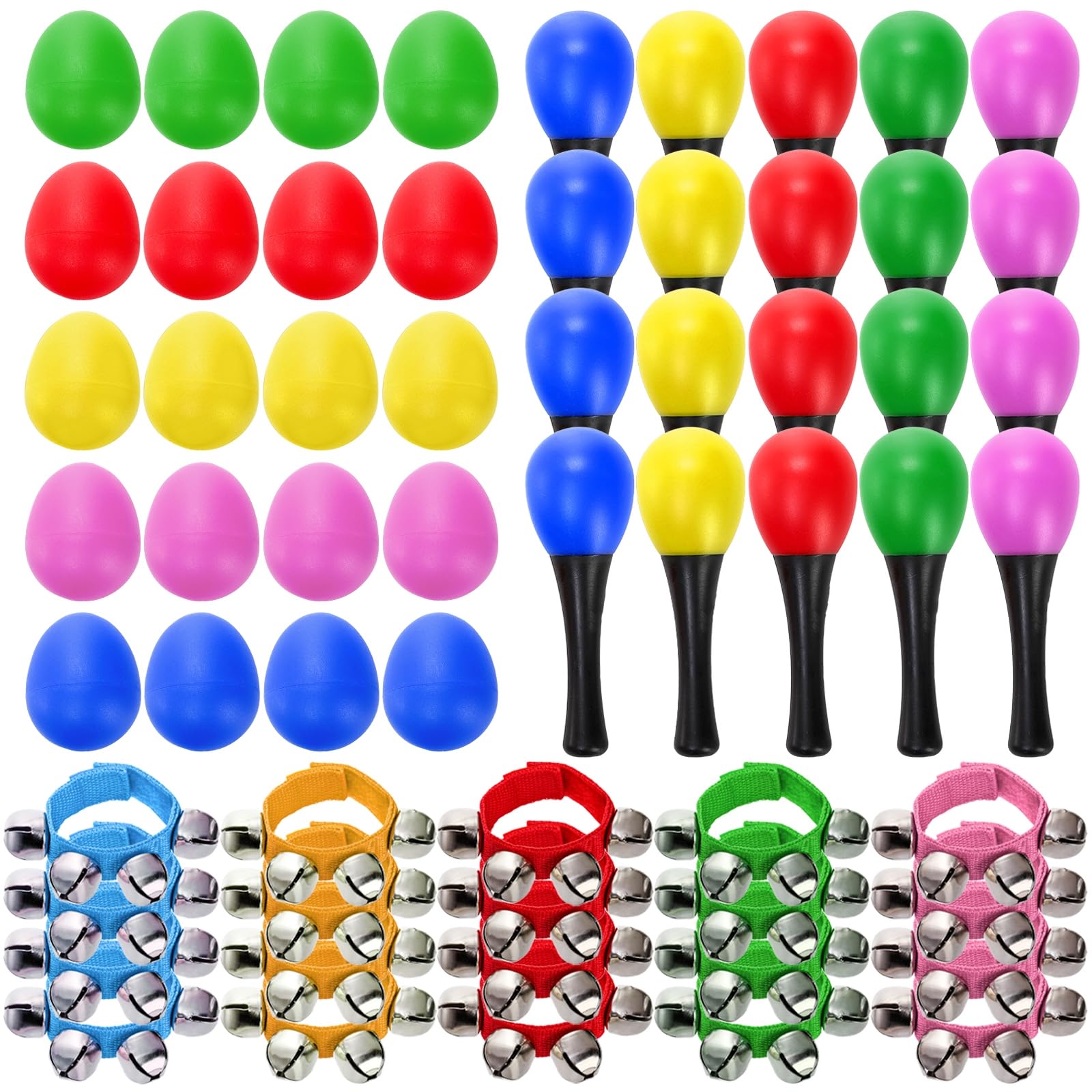 Photo 1 of Cididu 60 Pcs Shaker Musical Instruments, 20 Pcs Kids Egg Shaker with 20 Wrist Hand Band Bells and 20 Sand Hammer Shakers, Kids Music Early Learning Percussion Toy, Ideal Gift for Music Lovers