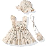 Renotemy Newborn Infant Baby Girl Dresses Summer Outfits Boho Casual Sundress Gifts Toddler Clothes for Girl with Hat and Bag