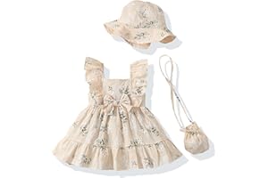 Renotemy Newborn Infant Baby Girl Dresses Summer Outfits Boho Casual Sundress Gifts Toddler Clothes for Girl with Hat and Bag