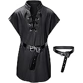 Kids Medieval Viking Tunic Pirate Renaissance Retro Costume Shirt witn Belt for Boys Halloween Cosplay 3-12 Years