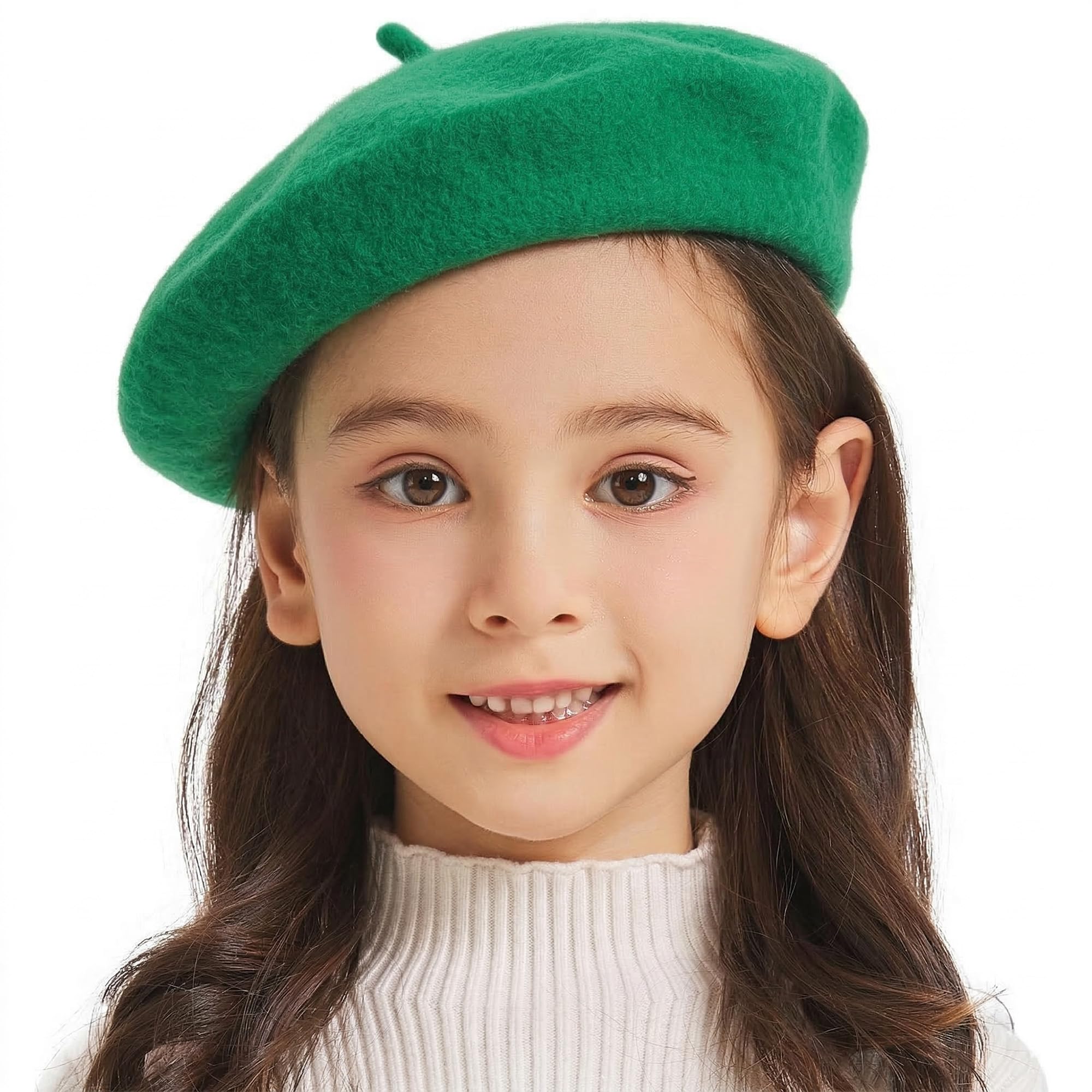 ZLYC Wool Kids Beret Hat Girls Solid Color Artist French Beret Cap(Strong Green),One Size