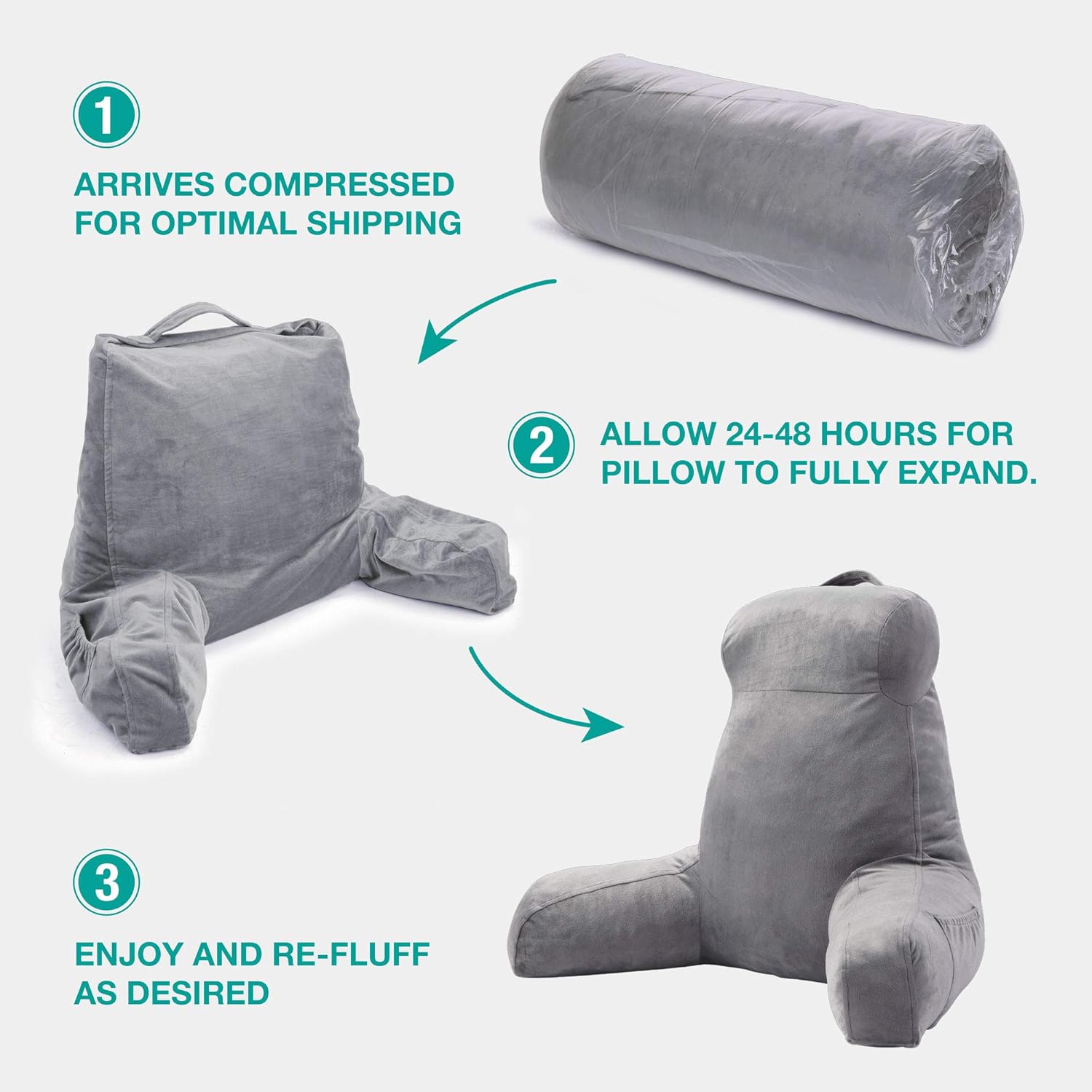 Vekkia Premium Soft Reading & Bed Rest Pillow, Ergonomic Design, Integrated Style. Perfect Neck/Back Support for Kids Reading/Watching TV/Sitting in Bed - Extra Foams Incl. Large- 18': Home & Kitchen