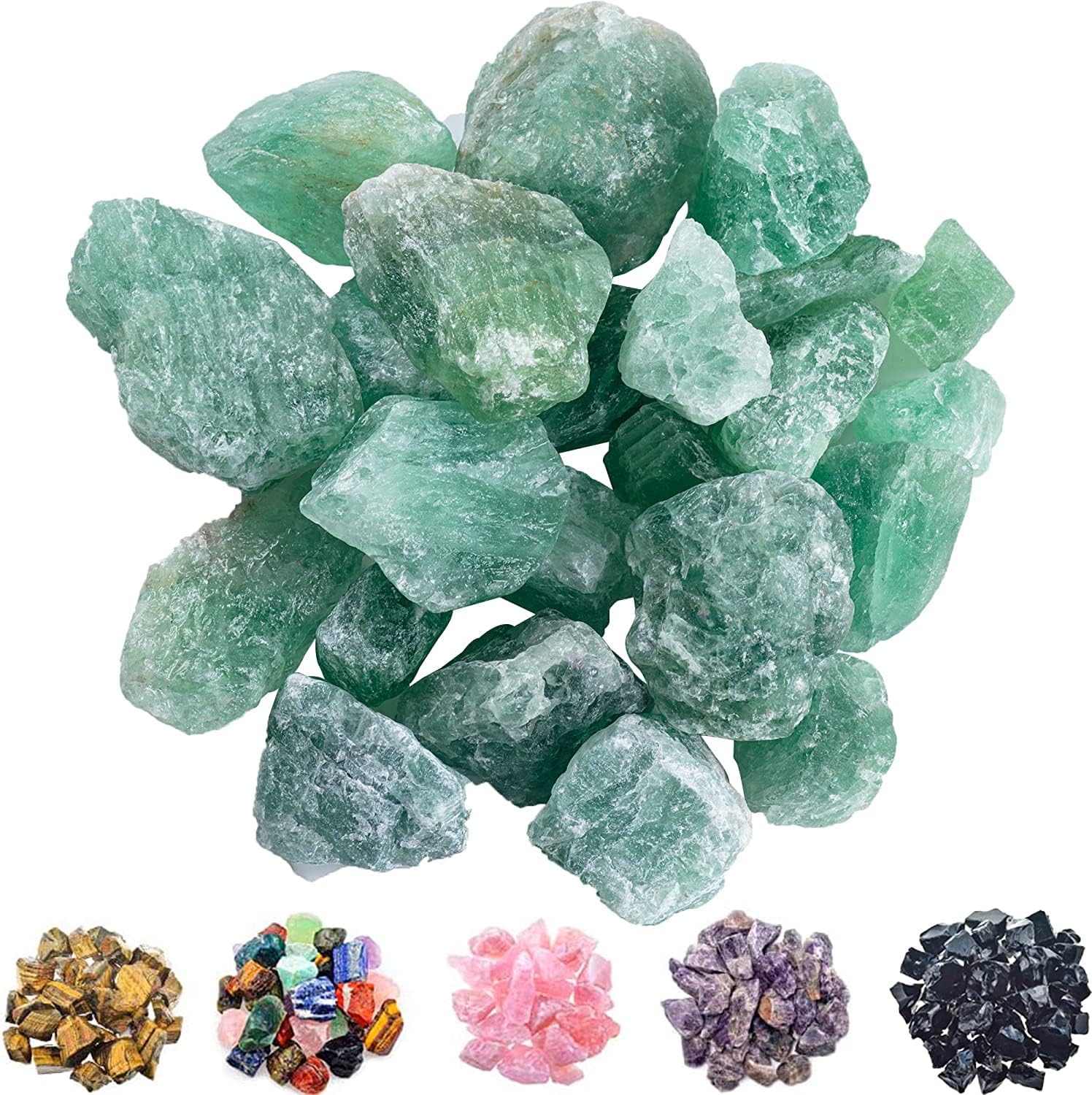 Indoor Fountains & Accessories - 1 lb Bulk Green Fluorite Rough Stones - Large 1