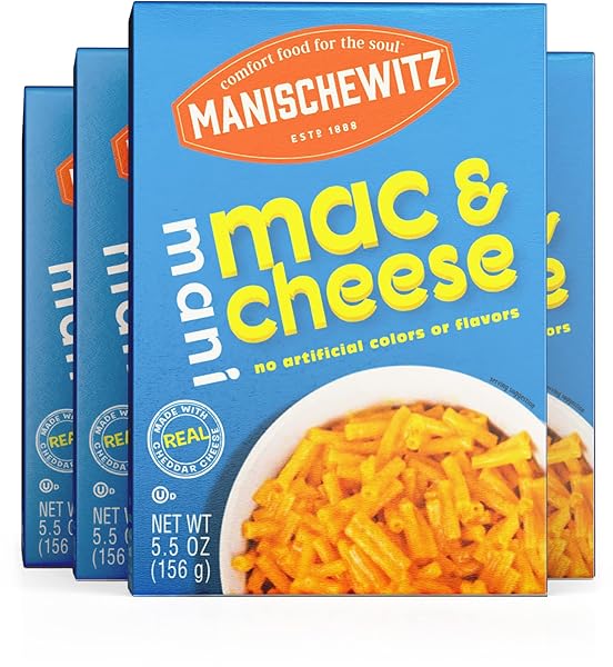 MANISCHEWITZ KOSHER MAC & CHEESE, 5.5OZ (4 PACK) MADE WITH REAL CHEDDAR CHEESE, NO ARTIFICIAL COLORS OF FLAVORS, CERTIFIED KOSHER