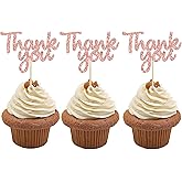 Gyufise 36 Pack Rose Gold Glitter Thank You Cupcake Toppers Thanksgiving Cupcake Picks Decorations for Baby Shower Boys Girls Birthday Party Supplies …