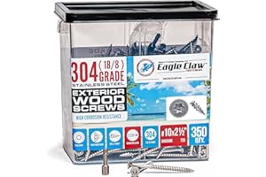 ALLEN'S TRADING CO. EAGLE CLAW FASTENERS #10 x 2 1/2 Inch Stainless Steel Deck Screws | 304 Grade (350 Pack) | Flat Head T25 Star Torx Drive | Stainless Steel Screws by Eagle Claw Fasteners | Corrosion & Rust Resistant (Includes Driver Bit)