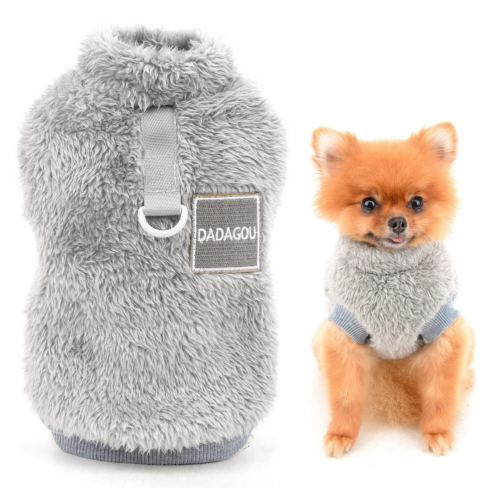 SMALLLEE_LUCKY_STORE Pet Sherpa Fleece Jumper Vest Sweaters Turtleneck Pullover with D-ring Soft Sweatshirt for Small Dogs Cat Puppy Yorkie Chihuahua Warm Fall Winter Clothes,Grey,L