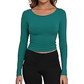 Artfish Women's Casual Basic Ribbed T-Shirts Slim Fitted Boat Neck Long Sleeve Crop Top
