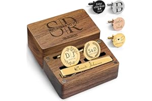 Personalized Cufflinks for Men Custom Engraved Initials Cuff Links Tie Clip Set Customized Wedding Gift for Groom Father Groo