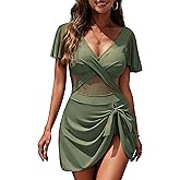 Zeregos One Piece Swimdress for Women Tummy Control Swimsuits Swim Dress Skirt Ruffle Bathing Suits