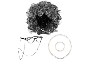 URATOT 5 Pieces Halloween Old Lady Wig Costume Set Grandma Wig Hair Rollers Glasses Chain Necklace Bracelet, Gray 1, Medium
