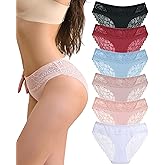 Sexy Underwear for Women Cute Lace Cheeky Bikini Panties Ladies No Show Silky Hipster 6 Pack
