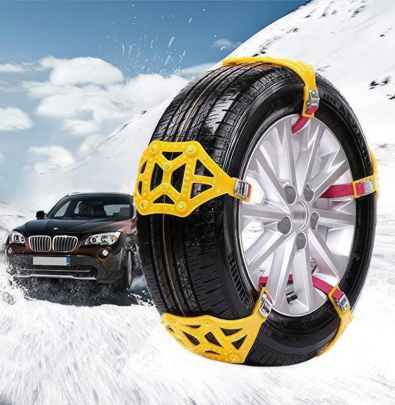 LanCo Universal Snow Chains, 10 Pieces Portable Snow Chains, Emergency Traction Car Snow Tire Chains, Universal for 165-285mm Wide Tires