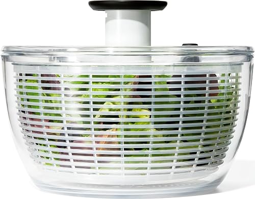 OXO Good Grips 6.22 Qt Salad Spinner, Vegetable Washer with Bowl & Strainer | Spin-dry Lettuce, Herbs, Fruit, Vegetables, Non-Slip Base, Large Capacity Bowl, Easy One-Touch Press Pump, Meal Prep