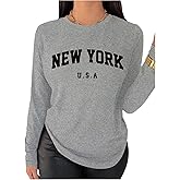 RoseSeek Women's Preppy Letter Graphic Tees Crew Neck Long Sleeve T Shirts Fall Tops