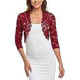 PEIQI Women's 3/4 Sleeve Sheer Crochet Lace Bolero Shrug Cropped Cardigan S-XXL