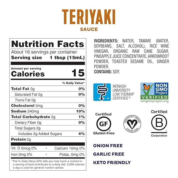 FODY FOODS VEGAN TERIYAKI SAUCE MARINADE PACK | SESAME TAMARI | LOW FODMAP CERTIFIED | GUT FRIENDLY NO ONION NO GARLIC NO MSG | IBS FRIENDLY | GLUTEN FREE LACTOSE FREE | 4 BOTTLES, 8 OUNCE