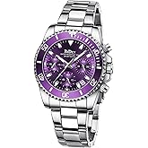 Women Elegant Chronograph Rotatable Bezel Mineral Glass Luminous Watch Stainless Steel Waterproof Date Analog Quartz Watch Fashion Business Dress Wrist Watch