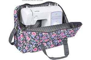 Everything Mary Deluxe Universal Sewing Machine Case, Pink Floral - Portable Cover Tote Bag for Brother, Singer & Most Machines - Carrying Travel Storage Carrier Supply Organizer for Accessories