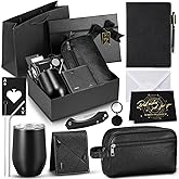 Mimorou 13 Pcs Birthday Gifts for Men Thank You Gift Basket 12 oz Stainless Steel Tumbler Leather Toiletry Bag for Him Valentine's Day Present for Dad, Boyfriend, Husband, Brother