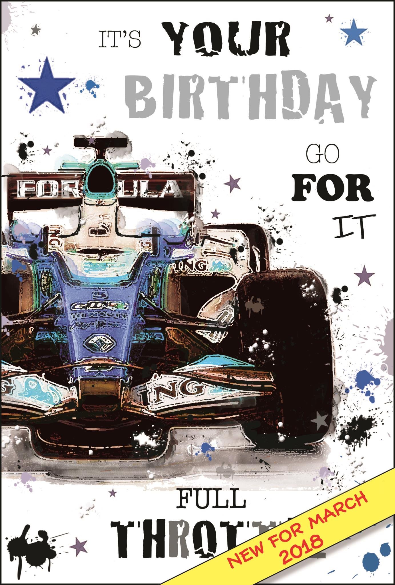 Male Birthday Card - (JJ-GR210) - F1 Car - From The Graffix Range - Embossed & Foil Finish
