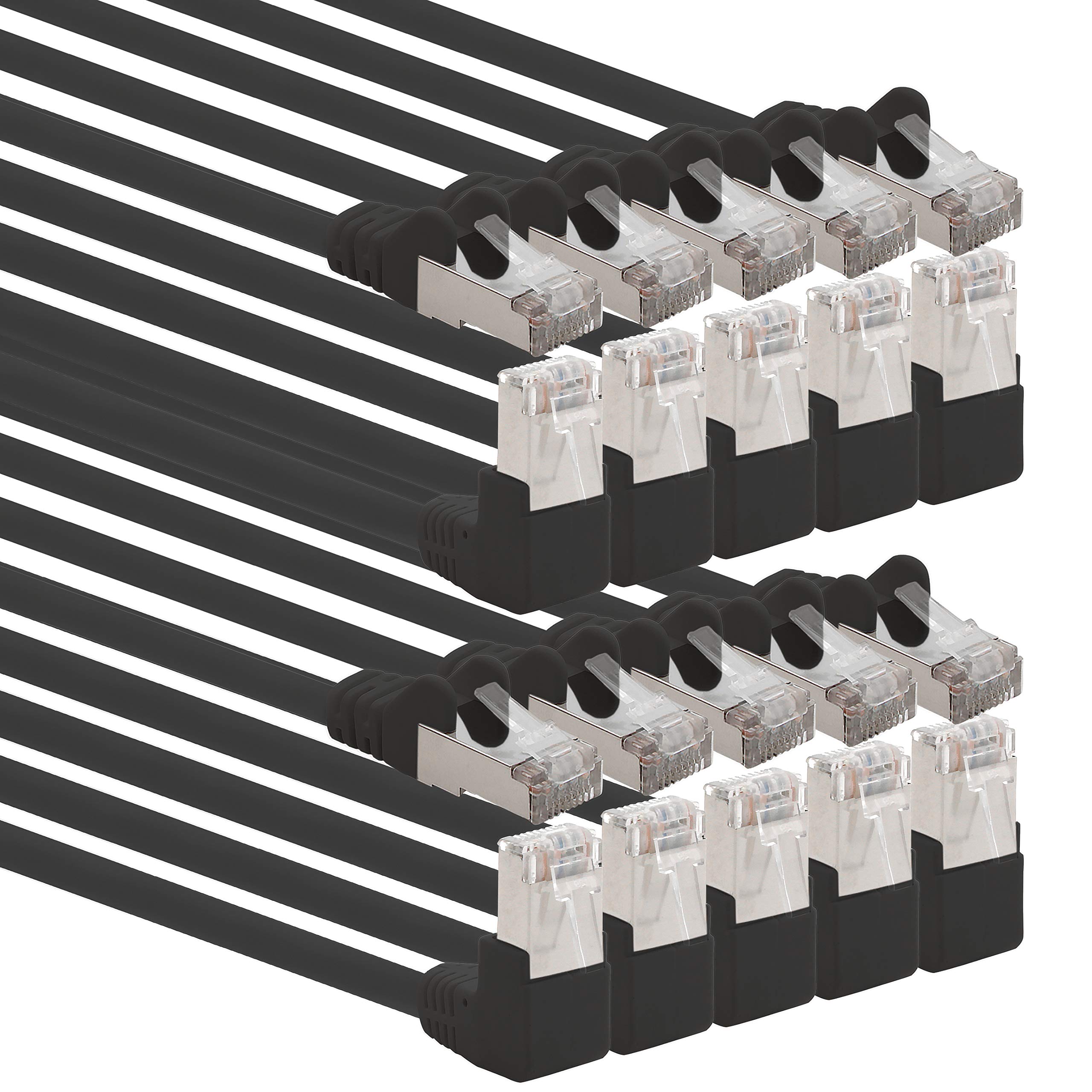 1aTTack.de 366257 Cat.6 network cable angle 90 degrees 7.5m - black - pack of 10 - Cat6 patch cable (SFTP PIMF) 1000Mbit/s Rj 45 connector - 10 x 7.5m meters black