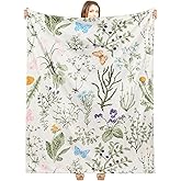 Buryeah Spring Throw Blanket Wildflowers Butterfly Blanket Green Wild Flower Plant Blankets 60 x 50 Inches Vintage Herbs Blanket Colorful Wild Flowers Printed Flannel Blanket for Bed Sofa Chair