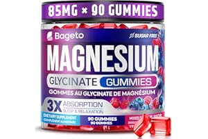 Bageto Magnesium Glycinate Gummies 85 mg, 100% Pure Magnesium Bisglycinate Supplement for Sleep and Calm, Muscle Recovery, He