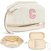 Makeup Bag for Girls Gift, Personalized Valentines Day Gifts Initial Women Makeup Bag for Travel, Double Layer Cosmetic Bag with Brush Organizer Preppy Make up Bag for Teen Girl Trendy - C