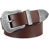 SANSTHS Western Belts for Woman, Cowboy Cowgirl Belt for Women Men Vintage Leather country Belt for Pants Dresses, 1 3/8"