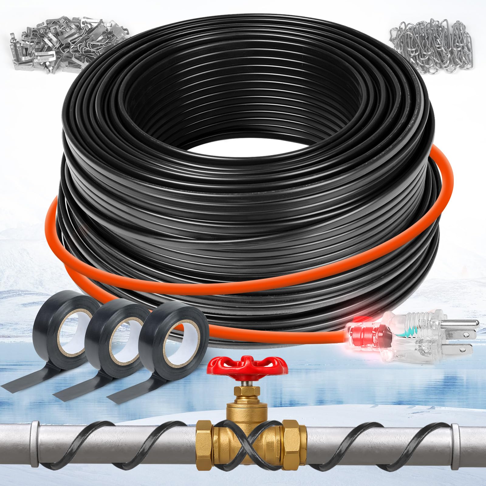 Photo 1 of ?3ft-200ft? Heating Cable for Pipe Freeze Protection, Heat Cable for Water Pipes, Heat Tape for Water Pipes, Plumbing Fixtures, Keeps Water Flowing at -40°F, 120V 5W/FT?160FT?