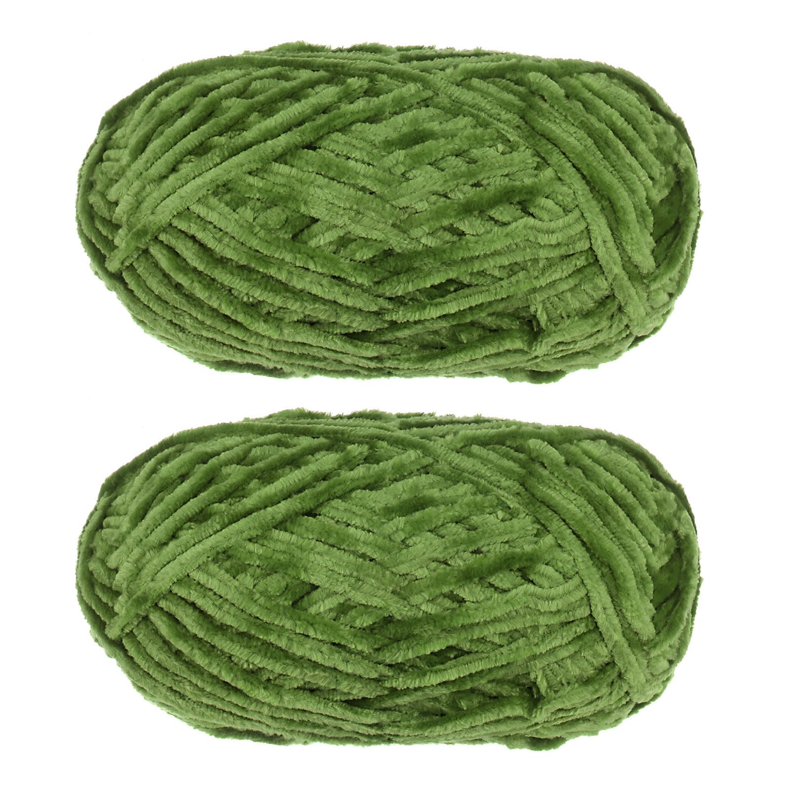 uxcell 2Skeins Velvet Chenille Yarn 2x100g/7.1oz 174 Yards Total Length #6 Super Bulky Polyester Soft Blanket for Knitting Weaving Bag, Olive Green