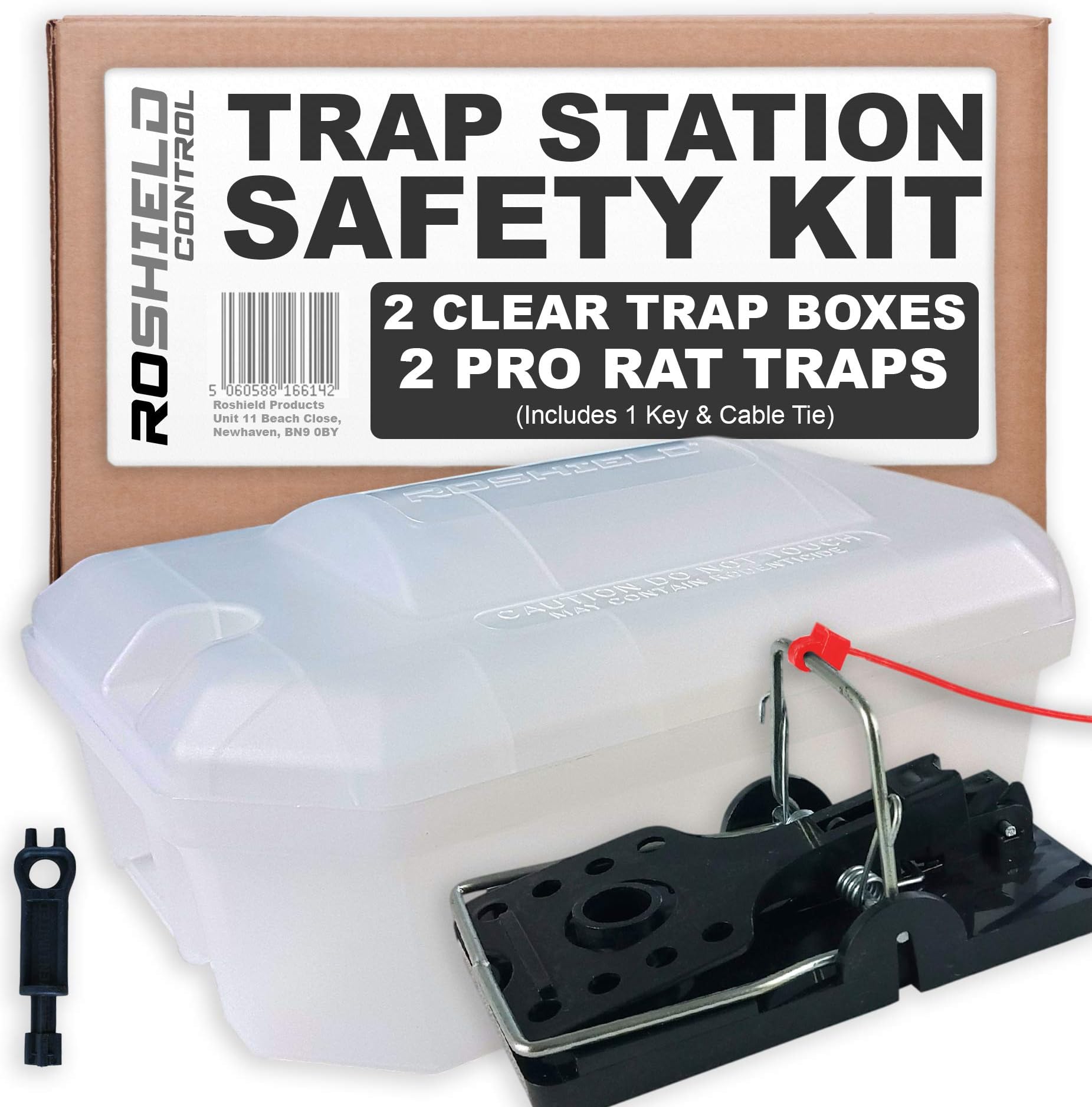 Roshield 2 x Professional Clear Rat Killer Trap & External Rodent Box Control Kit