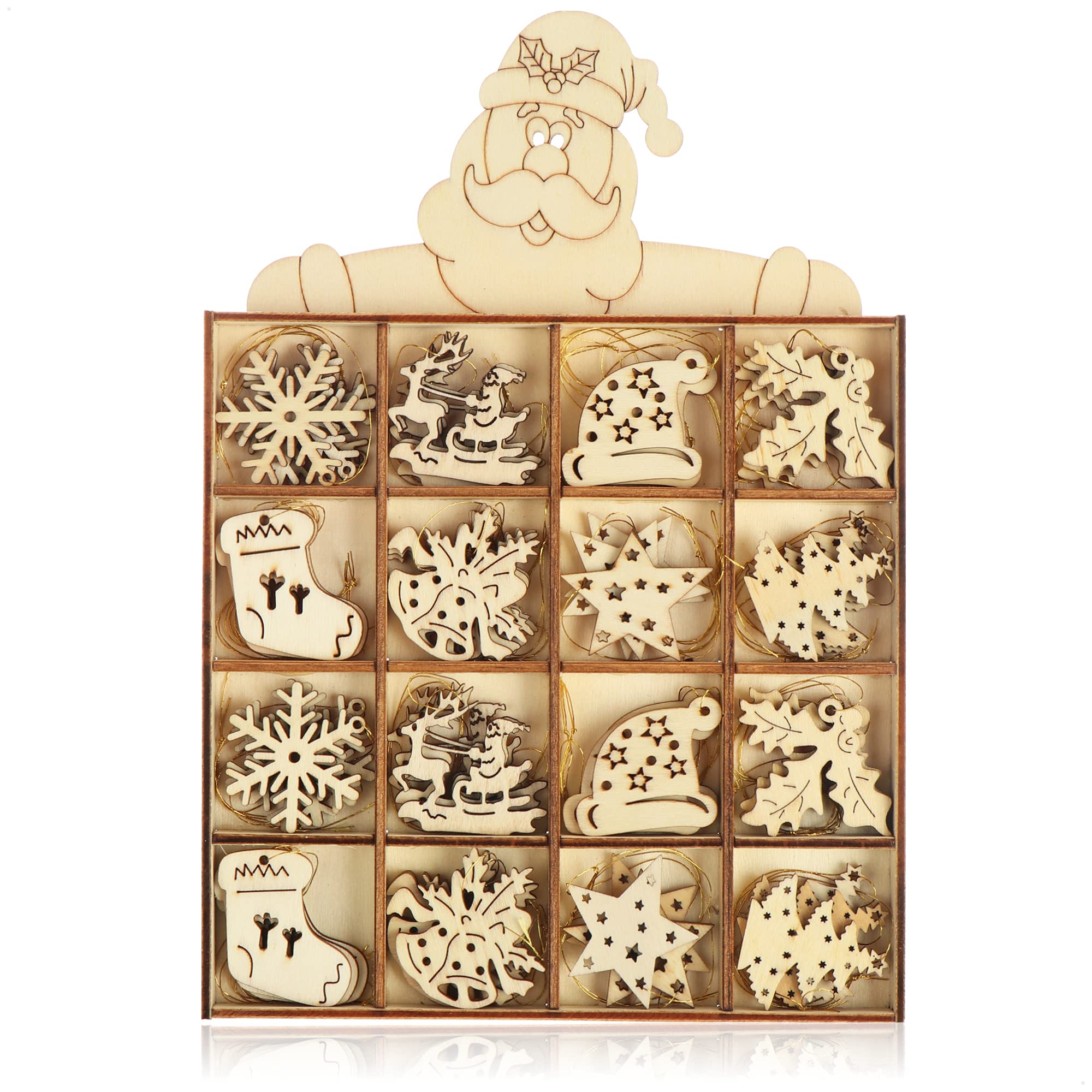 COM-FOUR® 48-Piece Wood Pendant Set Used to Decorate Your Christmas Tree