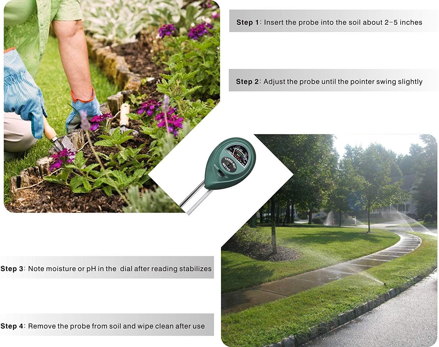 XLUX Soil moisture meter sensor, 3in1 plant watering monitor, pH